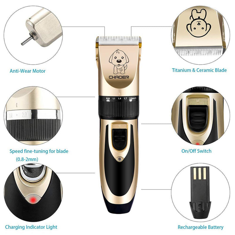 Wodondog Dog Clippers, Rechargeable Low Noise Cordless Pet Clippers, With 4 Guide Combs and Cleaning Brush Nail Kits - PawsPlanet Australia