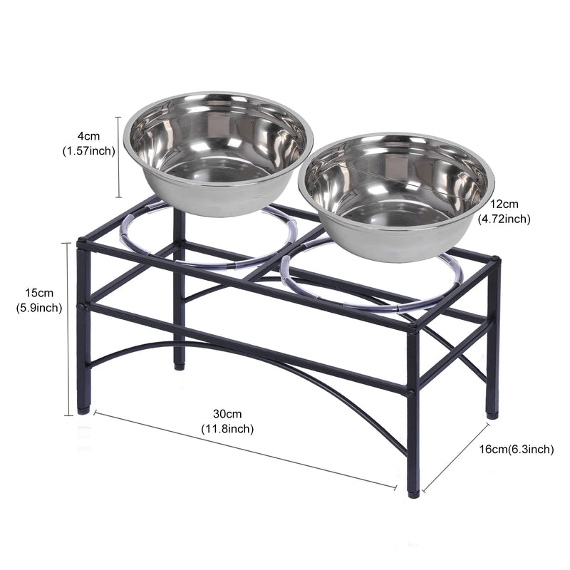 Funkeen Elevated Cat Bowls Raised Dog Bowls Feeder with Two Stainless Steel Bowls Pet Feeding Bowl Water Food For Small Cat Dog S:1 Pint-15cmH-For Small Dog/Cat(2 cups) - PawsPlanet Australia