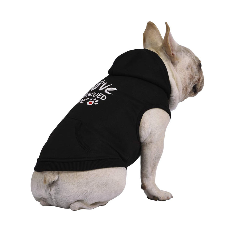 [Australia] - HDE Dog Hoodie Fleece Dog Sweater Hooded Sweatshirt for Large Medium Small Dogs Love Rescued Me (Black) 