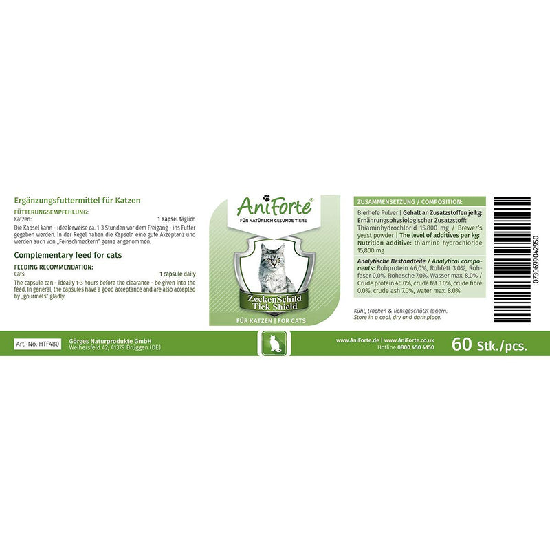 AniForte tick protection for cats 60 capsules - Natural tick shield through skin barrier, defence against ticks and parasites, anti-tick protection, tick repellent - PawsPlanet Australia