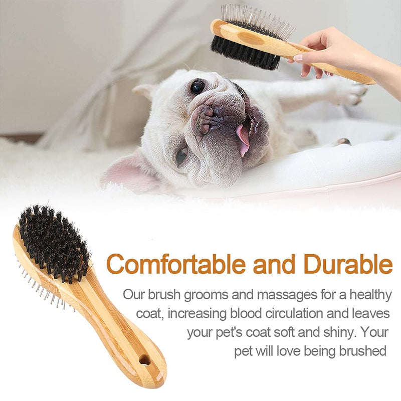 ALHX Cat Brush Dog Brush, 2-in-1 Dog Brush and Bristles, Double Sided Bamboo Pet Brush, Beauty Massage Bath Brush Comb for Dogs Cats - PawsPlanet Australia