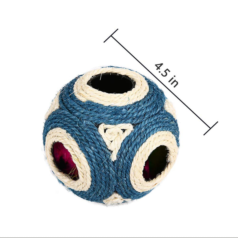 Kuoser Cat Sisal Rope Toy Ball with Colorful Feathers, Pet Interactive Scratching Toy for Dog Kitten Puppy, Kitty Exercise Ball Chewing Toy with Holes Blue - PawsPlanet Australia