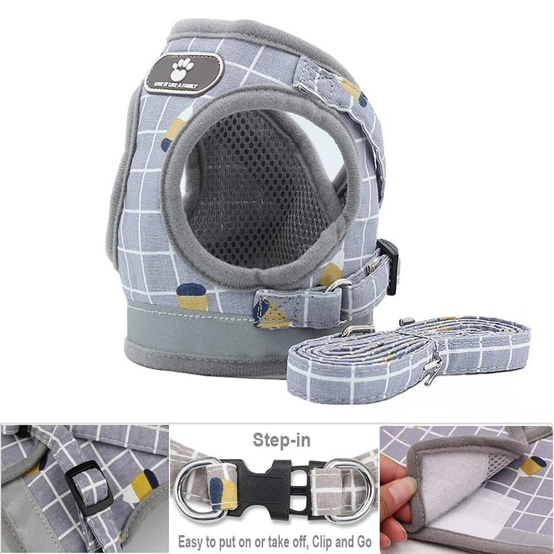 Dog Harness for Small Dogs, No Pull Puppy Harness with 1 Dog Leash, All Weather Mesh Vest Harness, Adjustable Soft Padded Dog Vest, Reflective No Choke Pet Vest for Dogs and Cats Walking (Gray, XS) Gray - PawsPlanet Australia