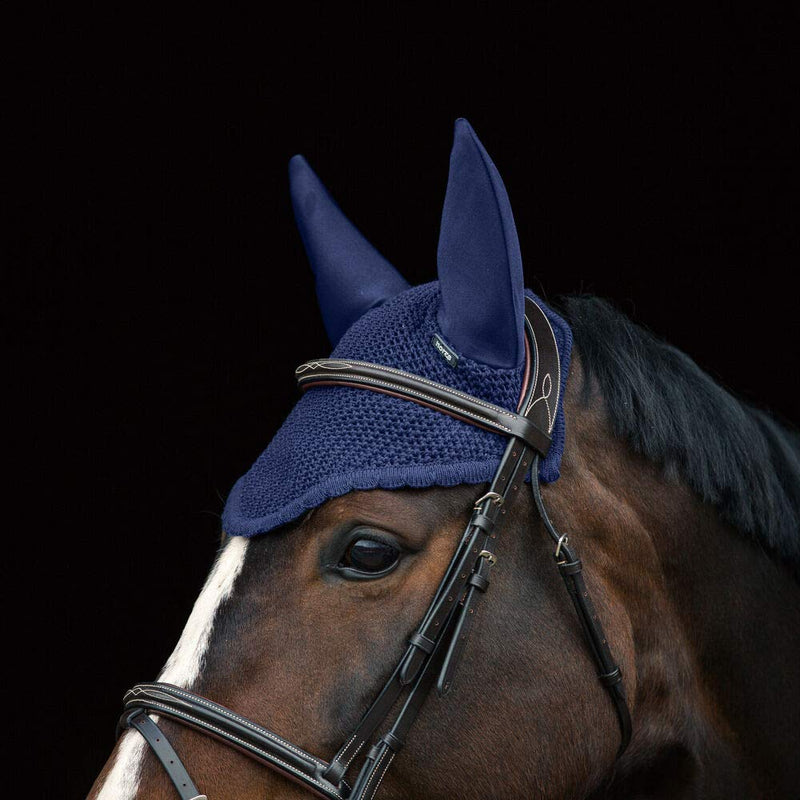 HORZE Supreme Silent Crochet Ear Net Bonnet, Silence and Fly Protection for Sensitive Horses Horse Dark Navy - PawsPlanet Australia