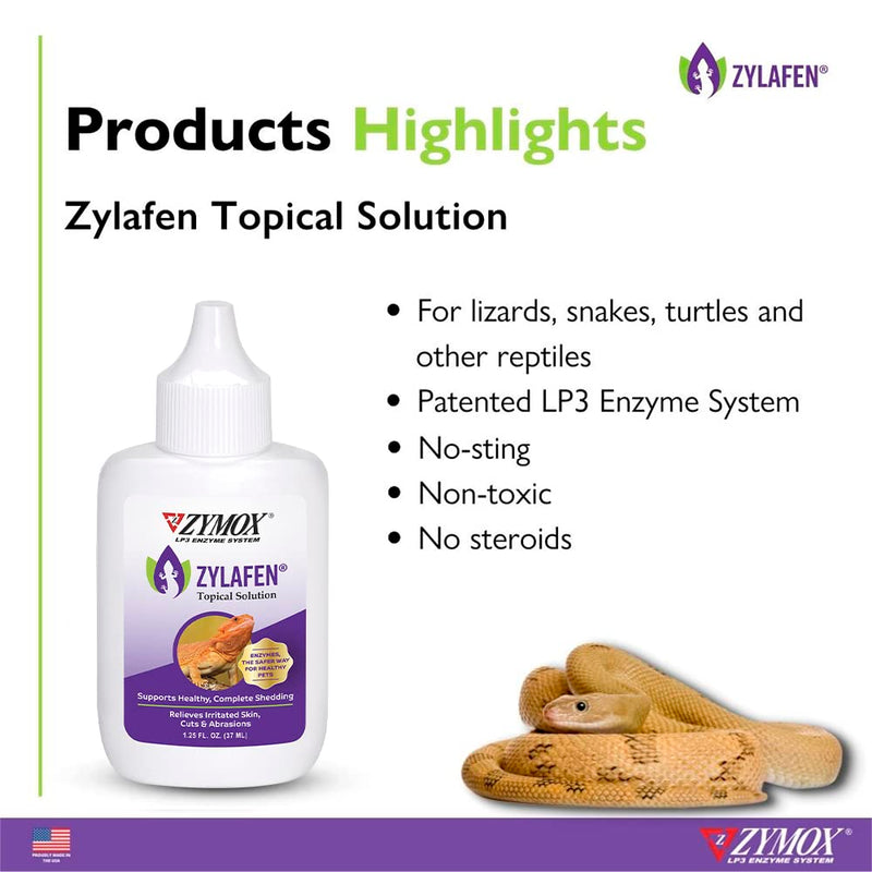 Zymox Zylafen Topical Solution for Reptiles, 1.25 oz. – Supports Healthy, Complete Shedding for Lizards, Snakes, Turtles & Frogs – Soothes Irritated Skin: Abrasions, Wounds, & Abnormal Shedding - PawsPlanet Australia