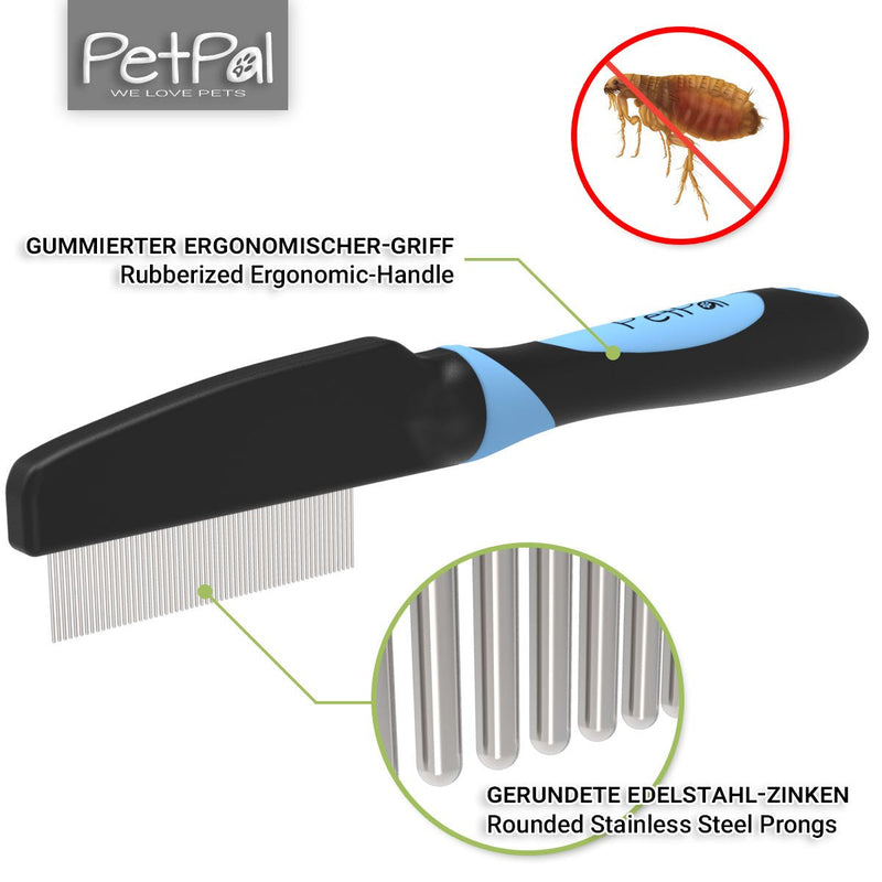 PetPäl professional flea comb for dogs and cats - lice comb, dust comb - effective against fleas, lice, ticks and other parasites - nit comb for pets - with rounded metal tines for gentle care - PawsPlanet Australia