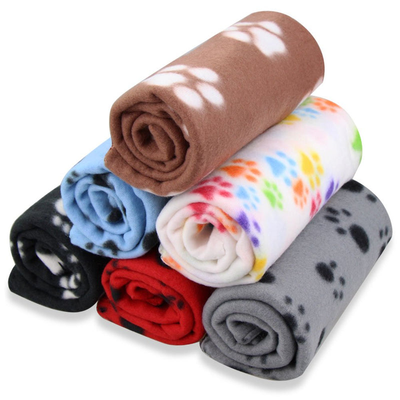 [Australia] - Eagmak Cute Dog Cat Fleece Blankets with Pet Paw Prints for Kitten Puppy and Small Animals Pack of 6 (Black, Brown, Blue, Grey, red and White) 