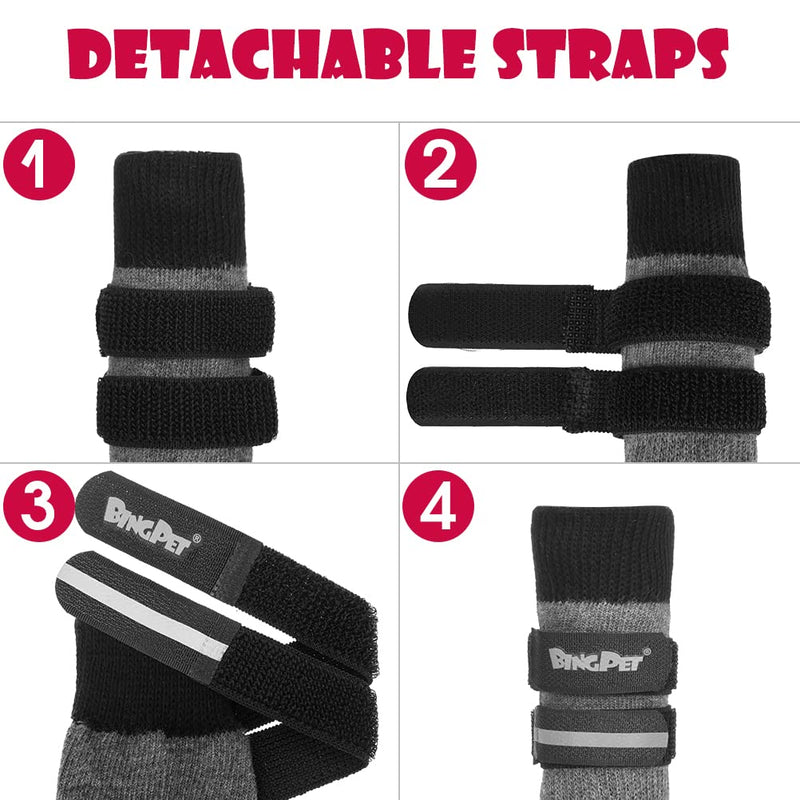 BINGPET Anti-Slip Dog Socks,Waterproof Paw Protectors with Reflective Straps Traction Control for Indoor & Outdoor Wear, 4pcs Small - PawsPlanet Australia