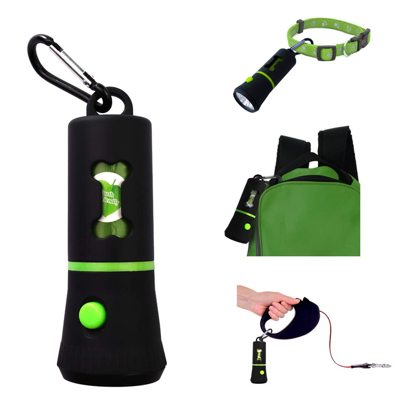 [Australia] - HaoDeng Waste Bags Dispenser with LED Flashlight, Poop Bag Holder for Dog Lead Leash, Diaper Bags Dispenser for Cradle or Car, Never Step on Poop Again at Night, Includes 1 Roll(15 Bags Per Roll) 