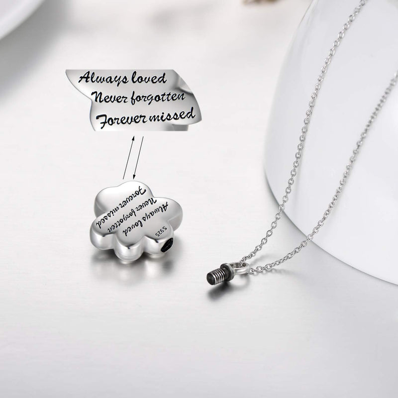 Personalized 925 Sterling Silver Name Urn Bar Disc Necklace Keepsake Ashes Cremation Hair Memorial Jewelry Custom Engraved Message Locket with Cubic Zirconia Paw Print Urn Necklace - PawsPlanet Australia