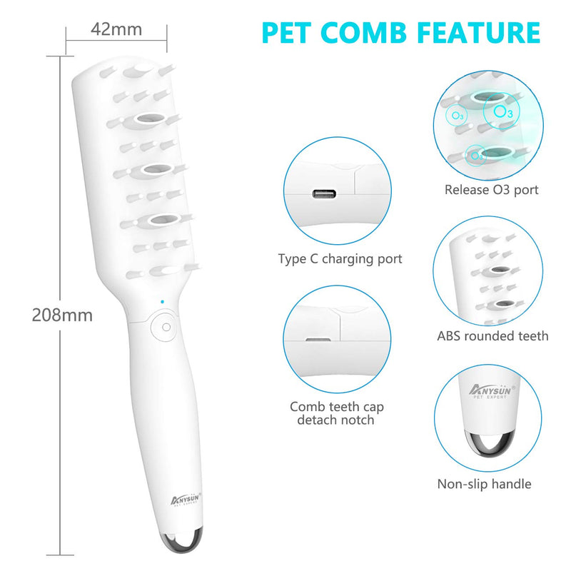 anysun Dog Grooming Brush, Smart Electric Ozone Sterilization Pets Pressure Relief Massage Comb, Safe Grooming Brush for Pets with Allergies Wounds, Best Deodorize Efficiency for Dogs and Cats White - PawsPlanet Australia