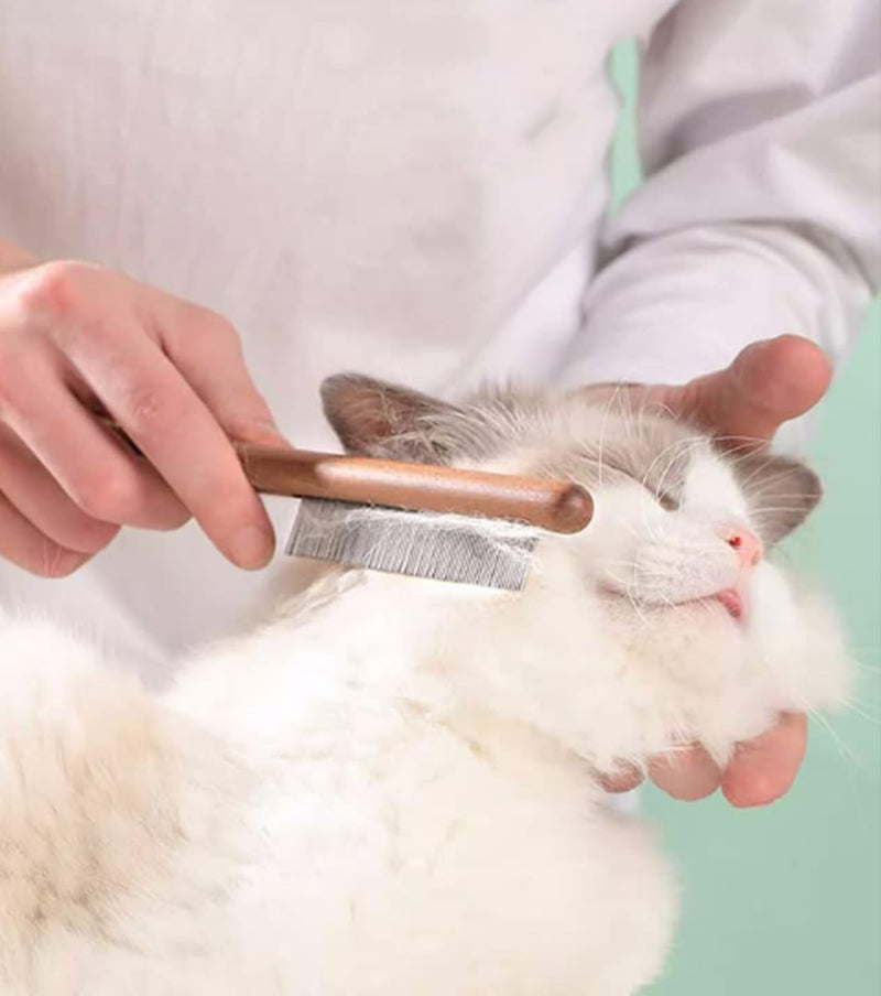 Octonyluck wooden cat comb, cat brush for long hair, short hair, stainless steel dog comb, flea comb for cats, suitable for all lengths, effectively removes tangles, mats and loose hair - PawsPlanet Australia