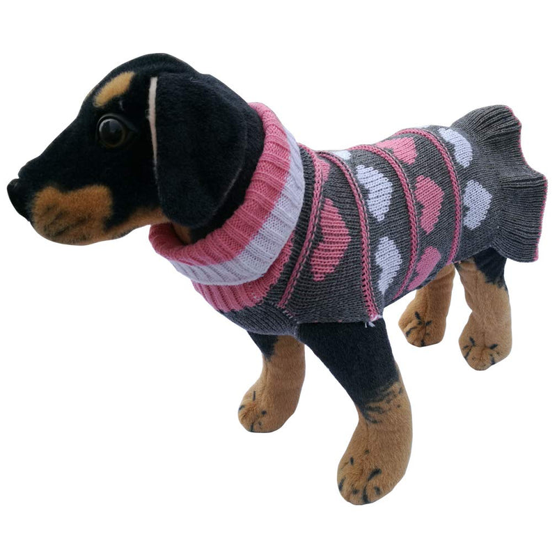 Jecikelon Pet Dog Long Sweaters Dress Knitwear Turtleneck Pullover Warm Winter Puppy Sweater Long Dresses (Grey Heart, X-Small) Grey Heart - PawsPlanet Australia