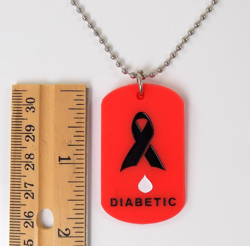 2 Pack - Diabetes Dog Tags Medical Alert Necklaces Red and Black Silicone - PawsPlanet Australia
