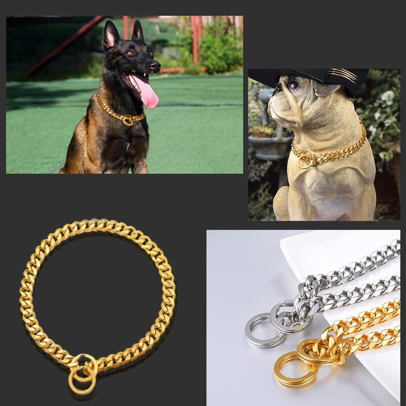 PROSTEEL Stainless Steel Slip Large Dog Collar Metal Dogs Training Choke 15MM Chain 18Inch Long Gold 15mm-Gold Color - PawsPlanet Australia