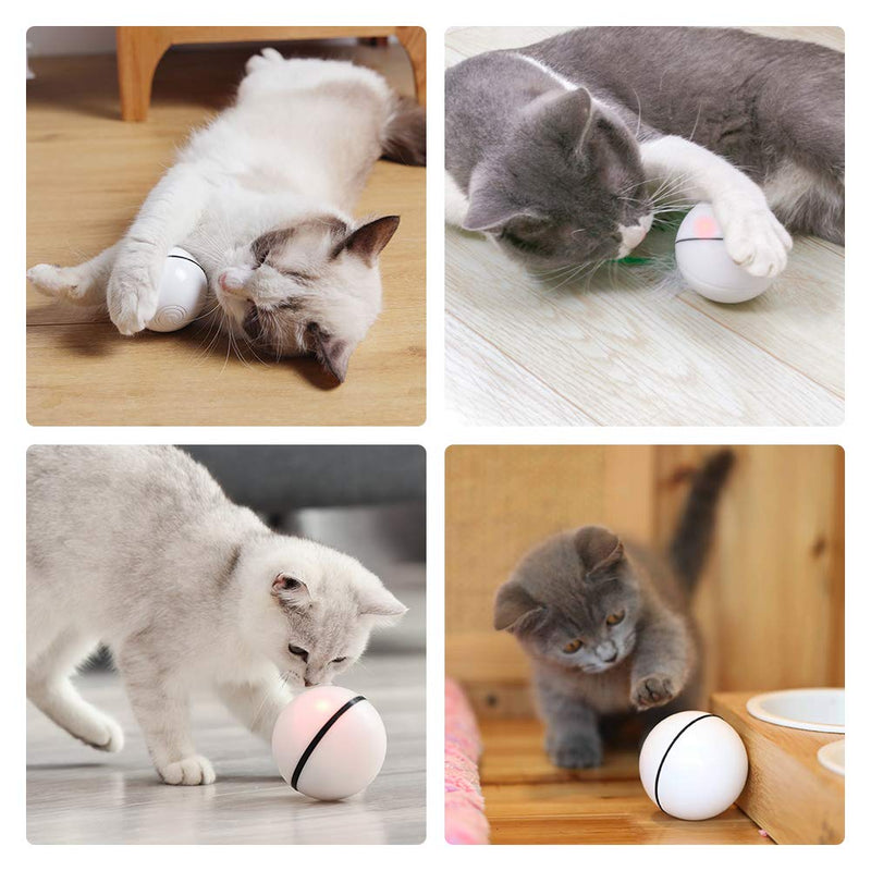 ANTOPM Interactive Cat Toy Ball, 360 Degree Self-Rotating Cat Toys with LED Light, USB Rechargeable Cat Toys for Puppy Cats Kitten white - PawsPlanet Australia