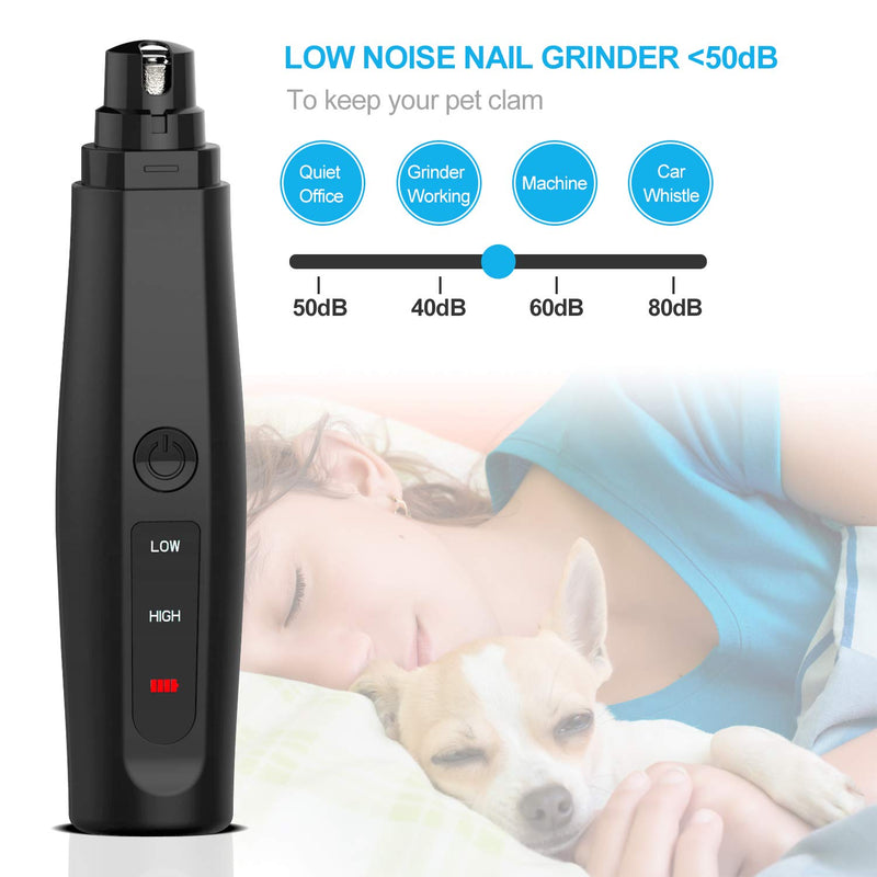 [Australia] - LIANGDU Pet Dog Nail Grinder Cats - 2-Speed Upgraded Professional Low Noise Quiet Electric Rechargeable for Dog Cat Small Medium Large Nail Painless Paw Smoothing, Grooming, Trimming Tool 