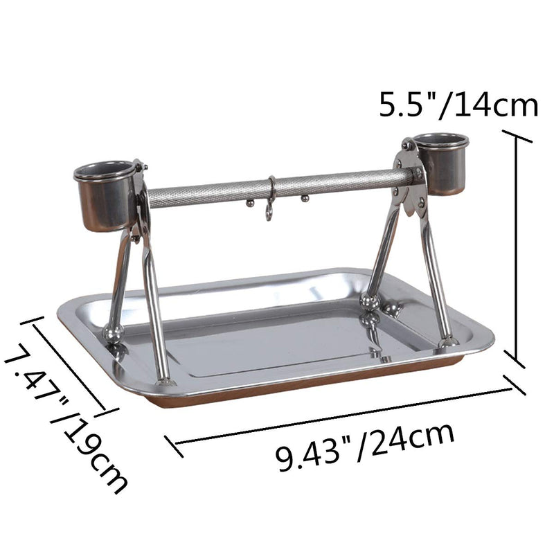 [Australia] - Bird Tabletop Perch Stand Stainless Steel Play Gym Playstand with Cups and Tray for Budgie Parakeet Cockatiel Conure S 