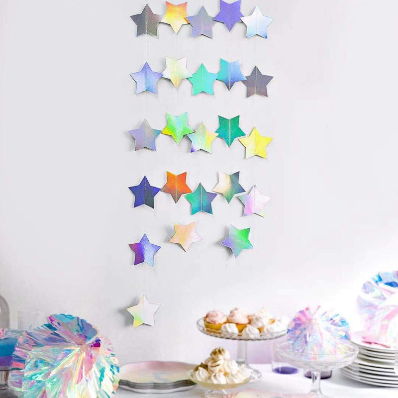 39Ft Iridescent Party Supplies Hanging Stars Garlands For Birthday Party Decor Iridescent Silver Star Banner For Unicorn Party Decorations Holographic Silver Laser Paper Star Streamers For Baby Shower - PawsPlanet Australia