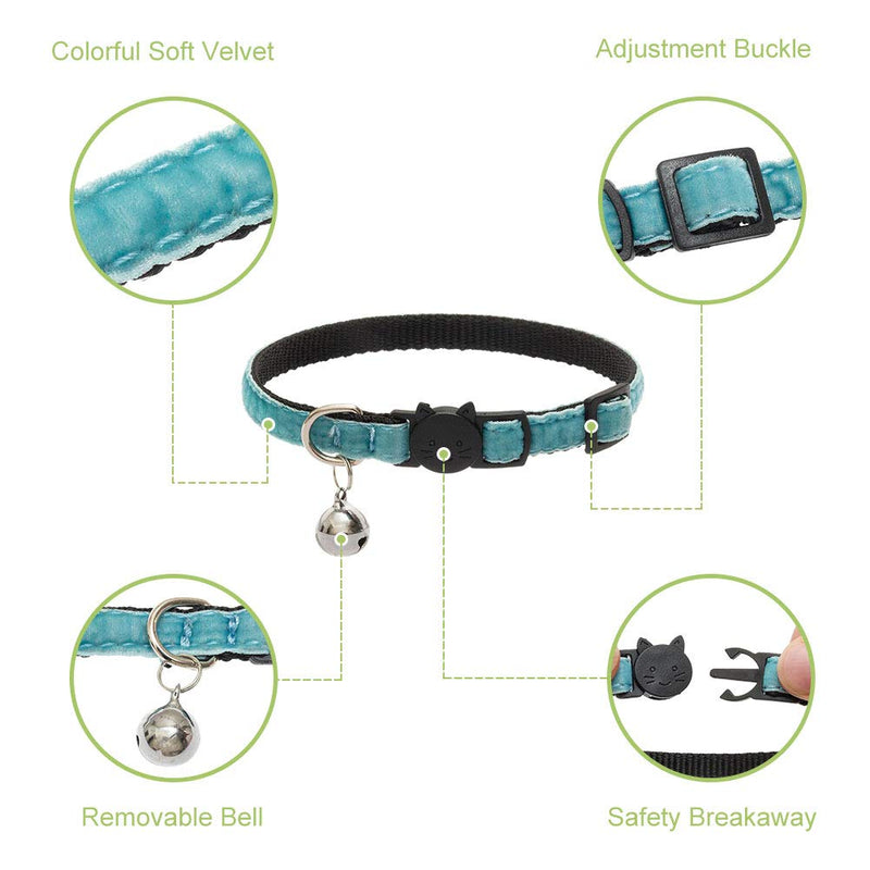 [Australia] - KOOLTAIL Cat Collars Breakaway with Bell - 6 Pack Soft Velvet Kitten Collars Flocking Adjustable Collar for Cats Puppy Kitty 