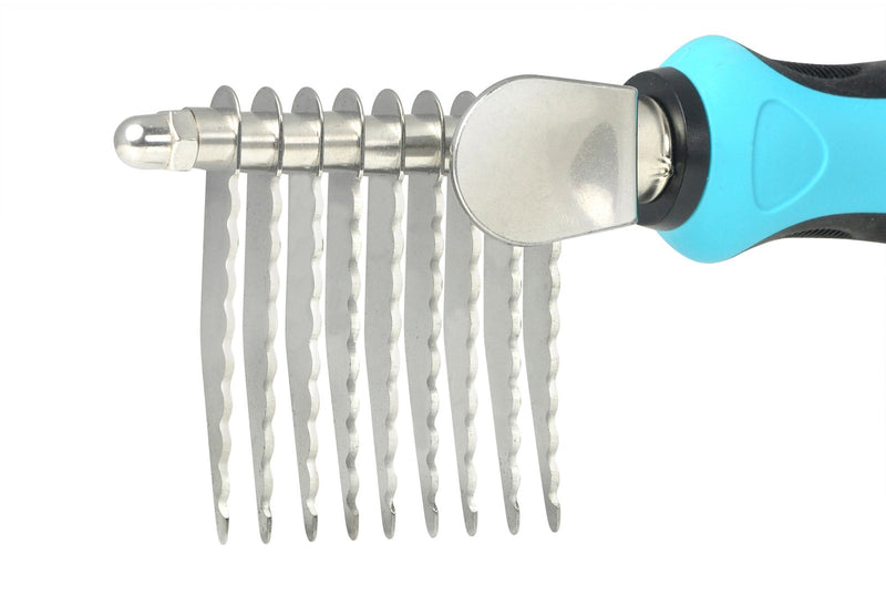 Vets Pride USA Dematting Comb for Dogs and Cats - Stainless Steel Tool for Tangles, Knots, and Matted Hair - Reversible Serrated Blades - Soft Handle and Thumb Rest - Perfect for Any Breed and Size - PawsPlanet Australia