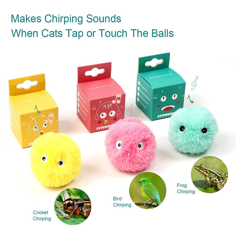 Potaroma 3 Pack Fluffy Plush Cat Ball Toys, Interactive Chirping Balls Cat Kicker Toys, 3 Lifelike Animal Chirping Sounds, Fun Kitty Kitten Catnip Toys for Cat Exercise Cartoon - PawsPlanet Australia