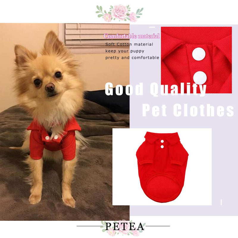 [Australia] - Petea Dog Shirts Pet Puppy Cotton Polo Shirt Basic T-Shirt Clothes for Dogs and Cats XS Red 