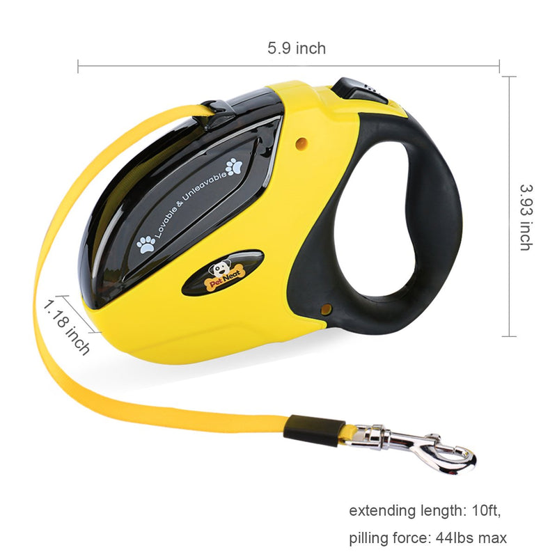 [Australia] - Pet Neat Retractable Dog Leash with Break and Lock Button - Free eBooks - Premium Quality - 10 Ft - Suitable for Small and Medium Dogs - Up to 44 lbs Yellow Color 