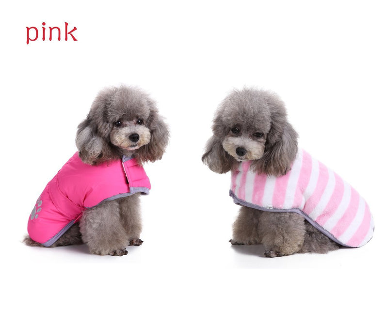 [Australia] - S-Lifeeling Pet Dog Two Sides Reflective Wear Fashion Autumn and Winter Warm Coat Cotton-Padded Dowan Jacket Clothing back length 14" pink 