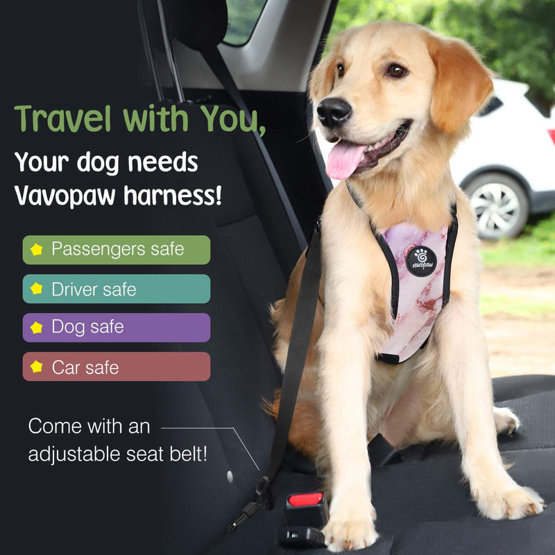 [Australia] - VavoPaw Dog Vehicle Safety Vest Harness, Adjustable Soft Padded Mesh Car Seat Belt Leash Harness with Travel Strap and Carabiner for Most Cars Medium Marble Purple 