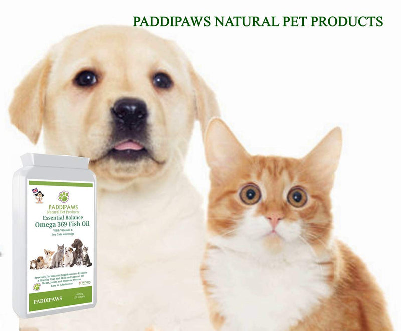 PADDIPAWS Essential Balance High Strength Omega 3 6 9 for Dogs and Cats - Easy to Administer 120 Softgel Capsules of Omega 369 for Pets - Contains essential fatty acids EPA and DHA. - PawsPlanet Australia