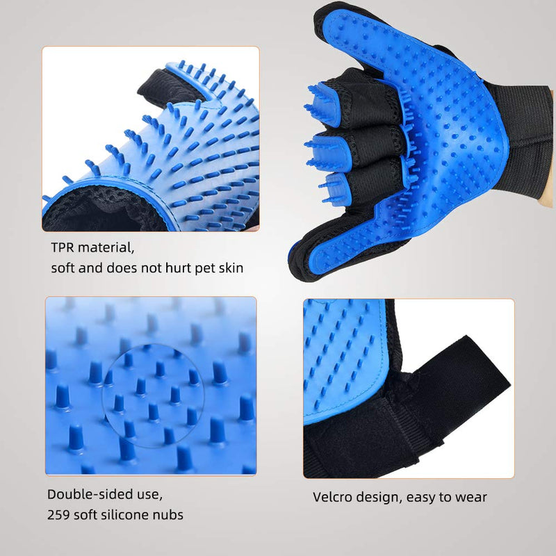 [Australia] - grneric Two-Sided Pet Grooming Gloves Dog Bathing Shampoo Brush, Eco-Friendly Silicone Hair Removal Gloves with High Density Teeth for Cats, Dogs，with Long & Short Fur Blue 