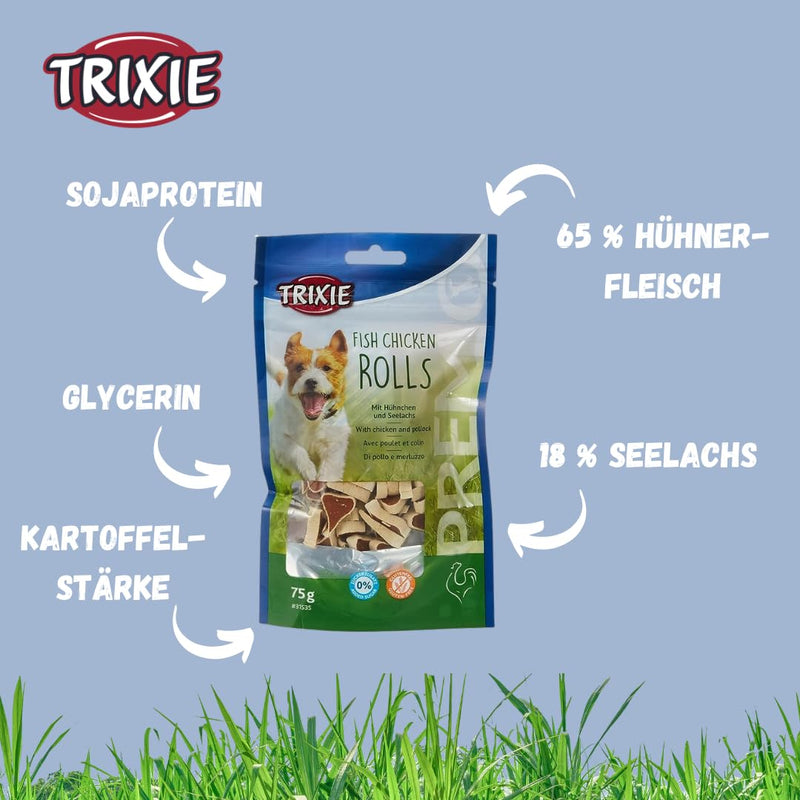 TRIXIE Dog Treats Premio Dog Chicken Rolls 75g - Premium Treats for Dogs Gluten Free - No Grain & Sugar, Tasty Reward for Training & Home - 31535 (Pack of 2) - PawsPlanet Australia