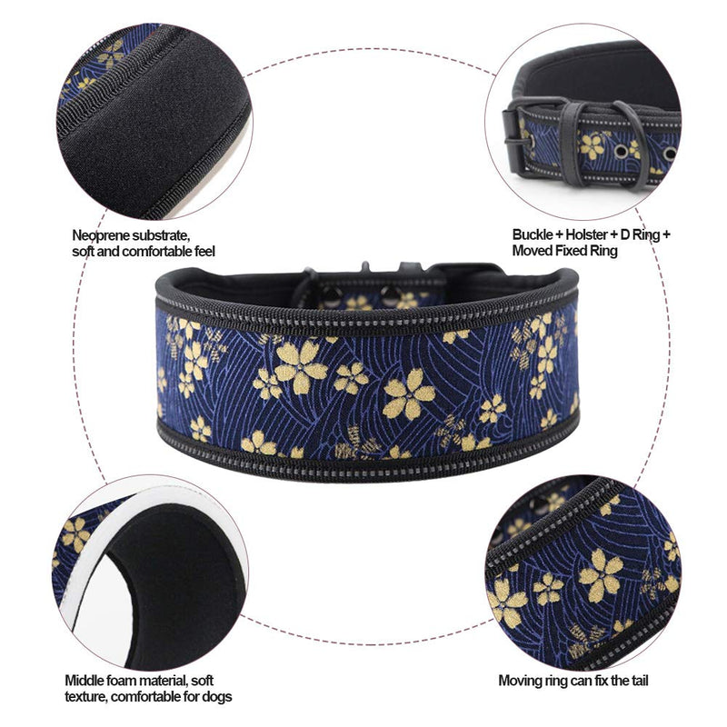 Pet Collar Nylon Adjustable Reflective Buckle Dog Collar Dog Training Collar with Soft Padding for Medium and Large Dogs(Navy Blue+Flowers M) Navy Blue+Flowers M - PawsPlanet Australia