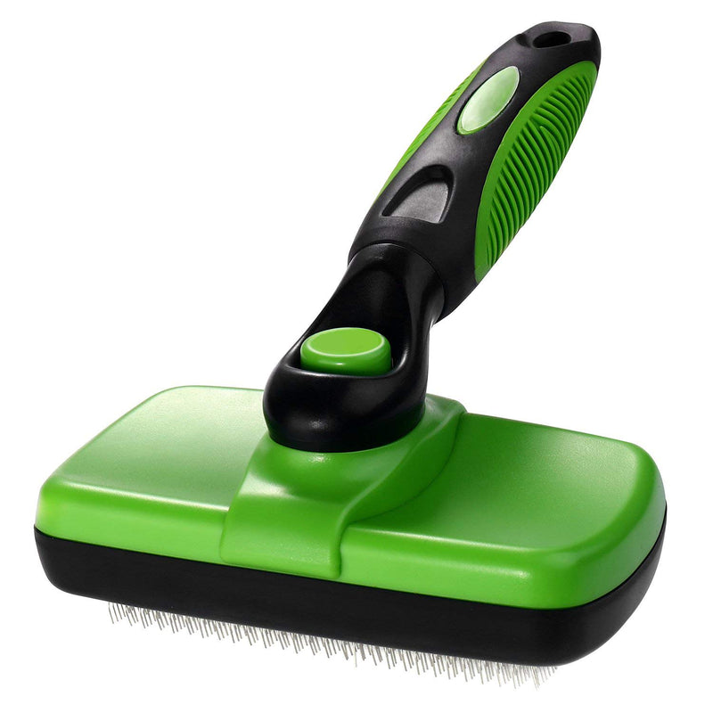 AIWEIYER Self Cleaning Slicker Brush-Pet Dog & Cat Grooming Brush- Ergonomic Soft Grip Handle -for Quick & Easy Pet Fur Removal Dander,Dirt,Massages,Improves Circulation (Green) Green - PawsPlanet Australia