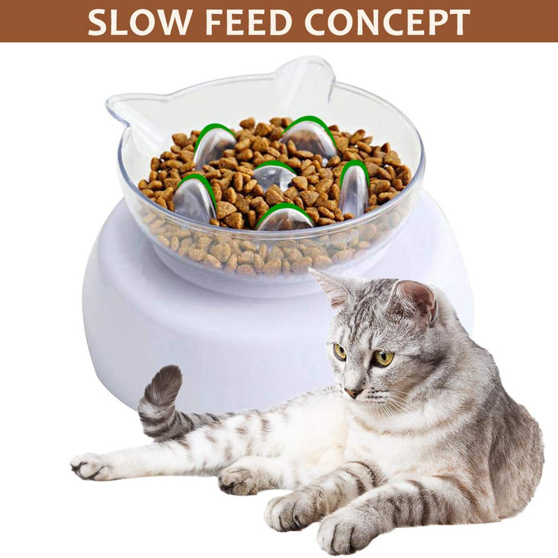 Toulifly Cat Bowl,Tilted Cat Bowl,Raised Cat Bowl,Cat Water Bowl,Slow Feeder Dog Bowl,Dog Bowl,Dog Food Bowl,15° Tilt Design,Pet Bowl for Cats and Small Dogs,Reduce Pets Neck Pain White - PawsPlanet Australia