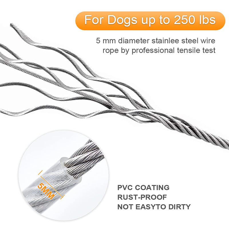 Tresbro 15/30/50/70/100FT Reflective Dog Tie Out Cable for Dogs Up to 250lbs, Steel Wire Dog Cable with Stainless Dual Fix Buckle, Lightweight and Durable, Dog Chains Outside for Outdoor,Yard,Camping 30FT Silver - PawsPlanet Australia