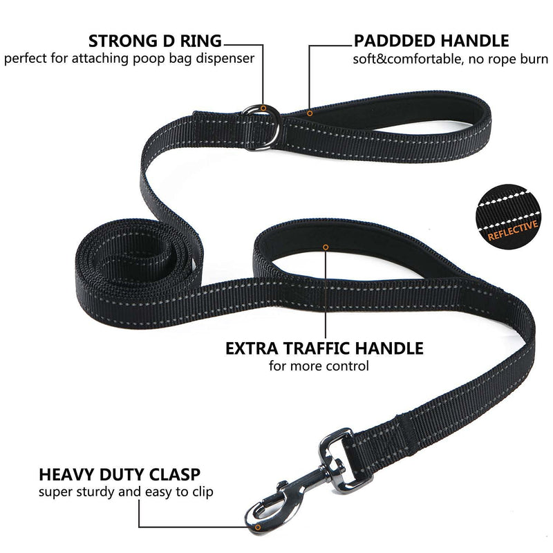 SUNNQ Heavy Duty Dog Leash for Medium to Large Dogs with Two Padded Handles 4FT/6FT, Double Handle Dog Leash, Reflective Training Lead, Durable Traffic Leashes BLACK 4 FT x 1" Wide - PawsPlanet Australia