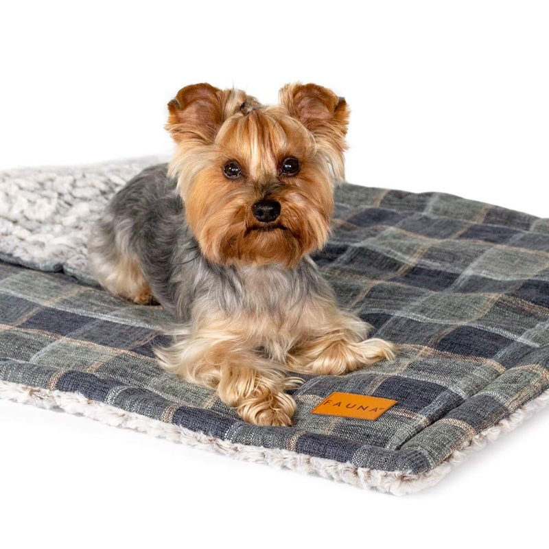 Fauna® Dog Cat Puppy Luxury Soft Warm Grey/Check Reversible Fleece Blanket Throw Pad (87 x 64cm) (Check) Check - PawsPlanet Australia