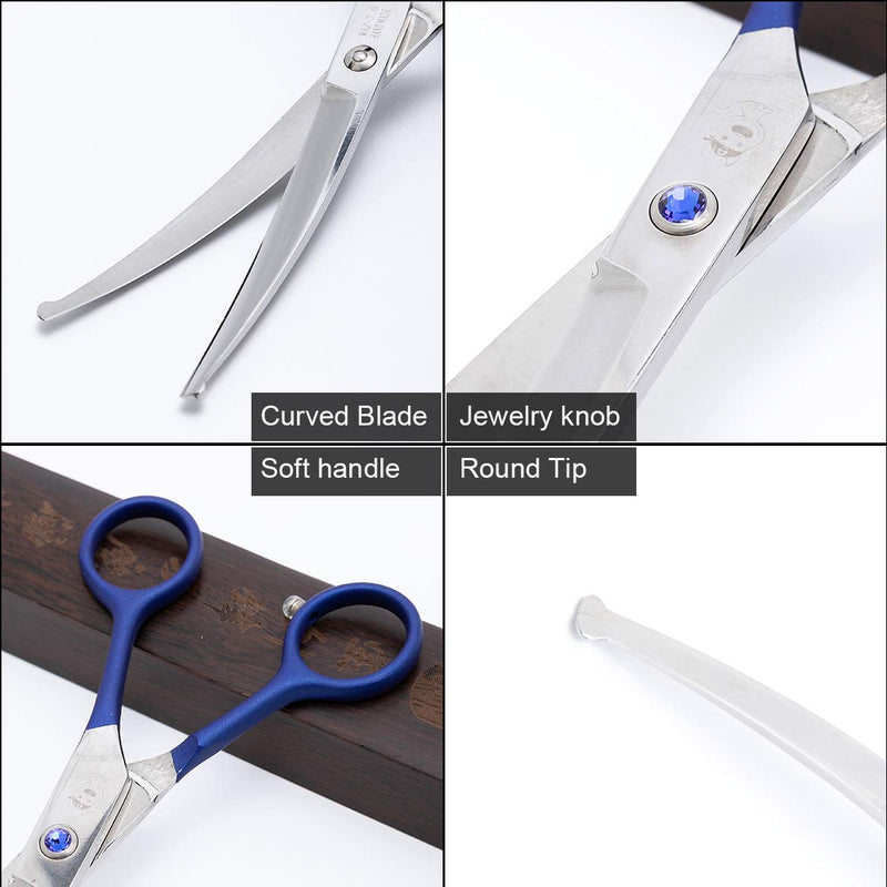 [Australia] - LovinPet Pet 7" Curved Scissor Right/Left-Handed Pet Round-Tip Grooming Stainless Steel Safety Trimming Shears for Dogs and Cats (Easy use Curved Scissor) Blue 