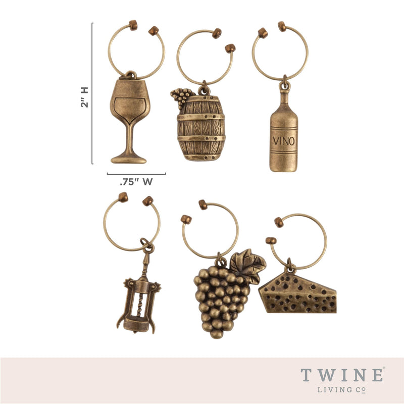 Twine Antiqued farmhouse decor wine charms and drink markers for wine glasses, 6 count Metallic - PawsPlanet Australia