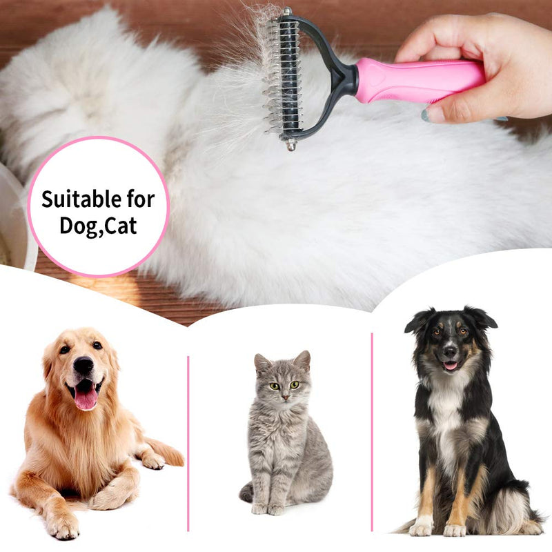 NATRUTH Dog Dematting Comb, Pet Grooming Brush Deshedding Tool 17+9 Double Sided Teeth Undercoat Rake, Dog or for Small, Medium, Large Dogs, Cats and Horses with Short or Long Hair (Pink) Pink - PawsPlanet Australia