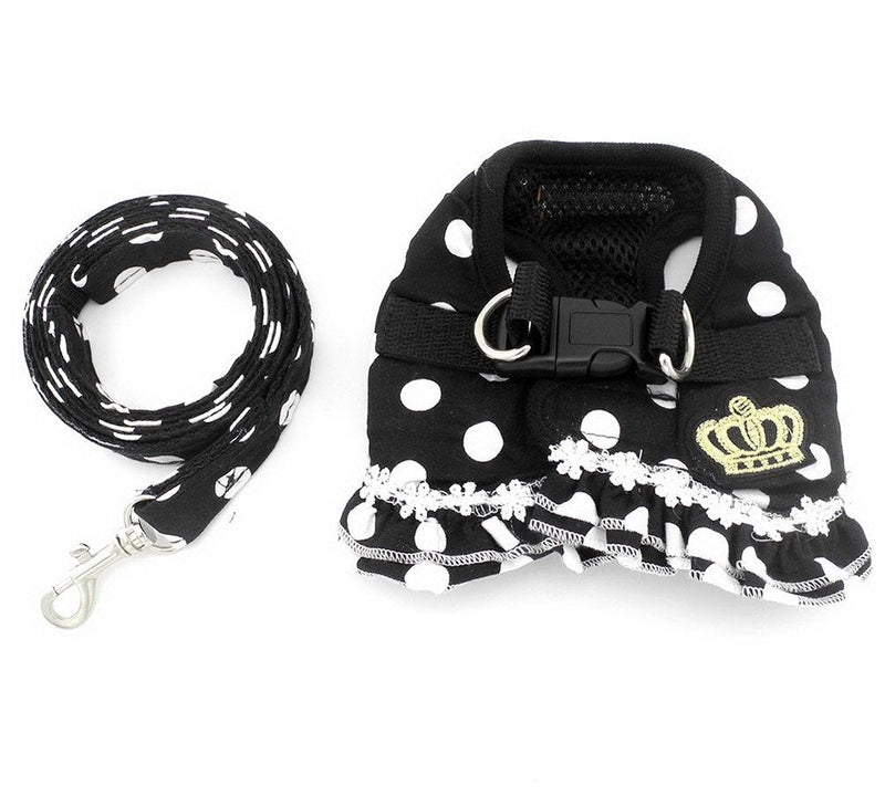 SELMAI Puppy Cat Small Girl Dog Dots Vest Harness Leash Set Mesh Padded No Pull Lead (Size Run Small,Please Check Size Details Carefully Before Purchase) S(Bust: 12.6";for 3-5Lbs) Black - PawsPlanet Australia