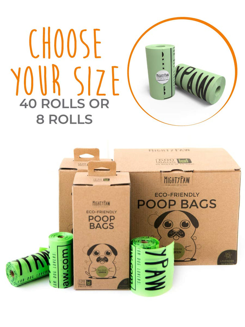 [Australia] - Mighty Paw Eco-Friendly Poop Bags, Lavender-Scented Dog Waste Pick-up Bags, Extra-Thick (0.6 mil) Doggie Bags, Large Bags 9" x 13" for Pets, Bags are Earth Friendly Biodegradable 8 Rolls Green 