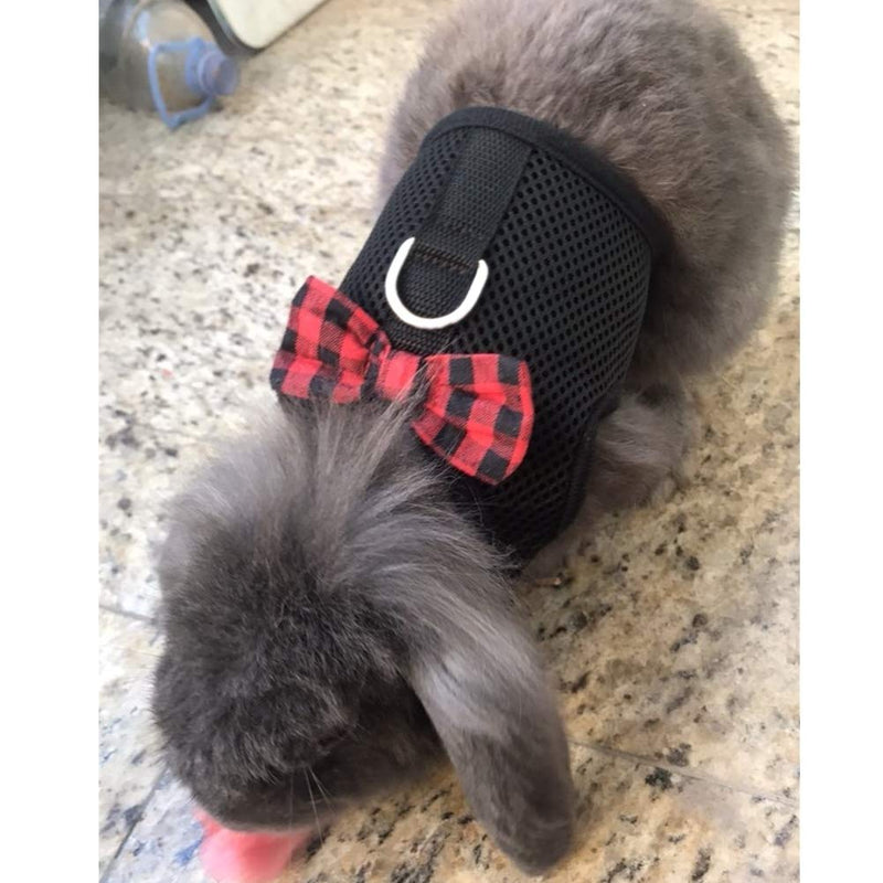 [Australia] - Rabbit Harness with Leash Adjustable Soft Mesh Vest Harness for Bunny Kitten Guinea Pig Rat Medium Black 