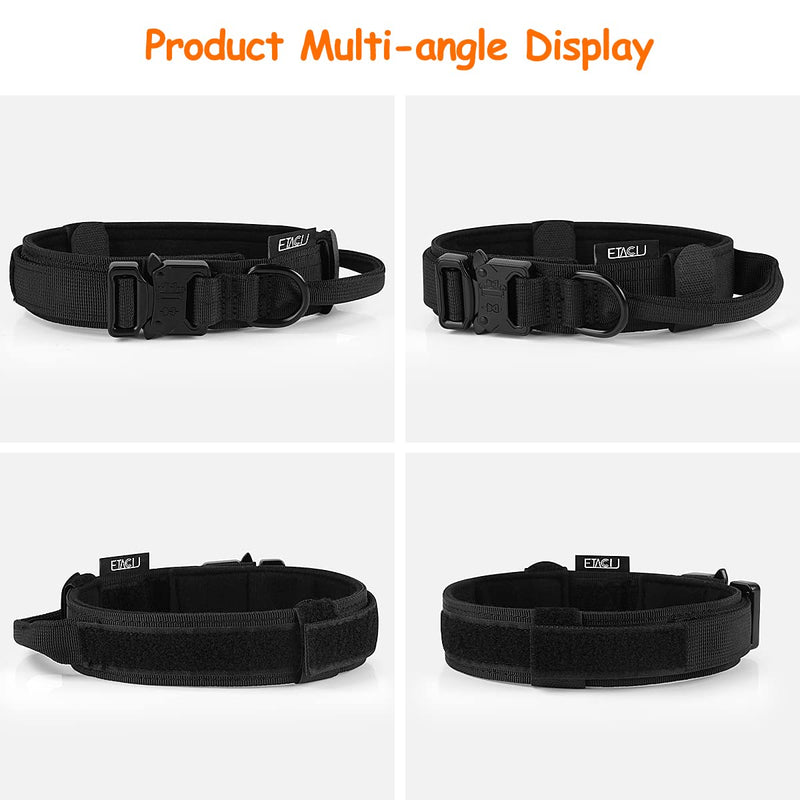 ETACCU dog collar with handle for large dogs, neoprene nylon collar dog black, adjustable collar dog large dogs XL (53-63 cm) - PawsPlanet Australia