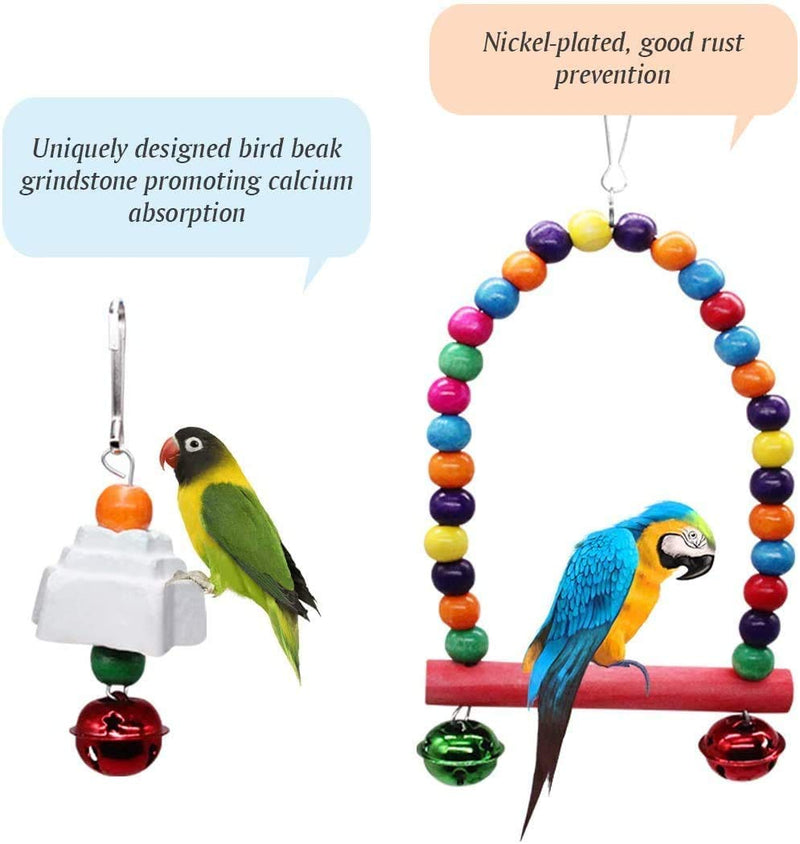 MQUPIN Bird Parrot Swing Toy 14 Pack Upgraded,Swing Chewing Hanging Toys Set Swing Climbing Ladders Sepak Takraw Bell Frosting Stick,for Little Parrots,Love Birds,Cockatiels,Finches(14 Pack) - PawsPlanet Australia