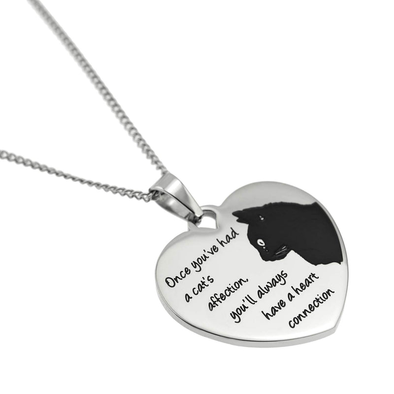 [Australia] - Joyful Sentiments Pet Jewelry Stainless Steel Cat Connection Heart Pendant Necklace 18 Inch Chain with 3 Inch Extender 