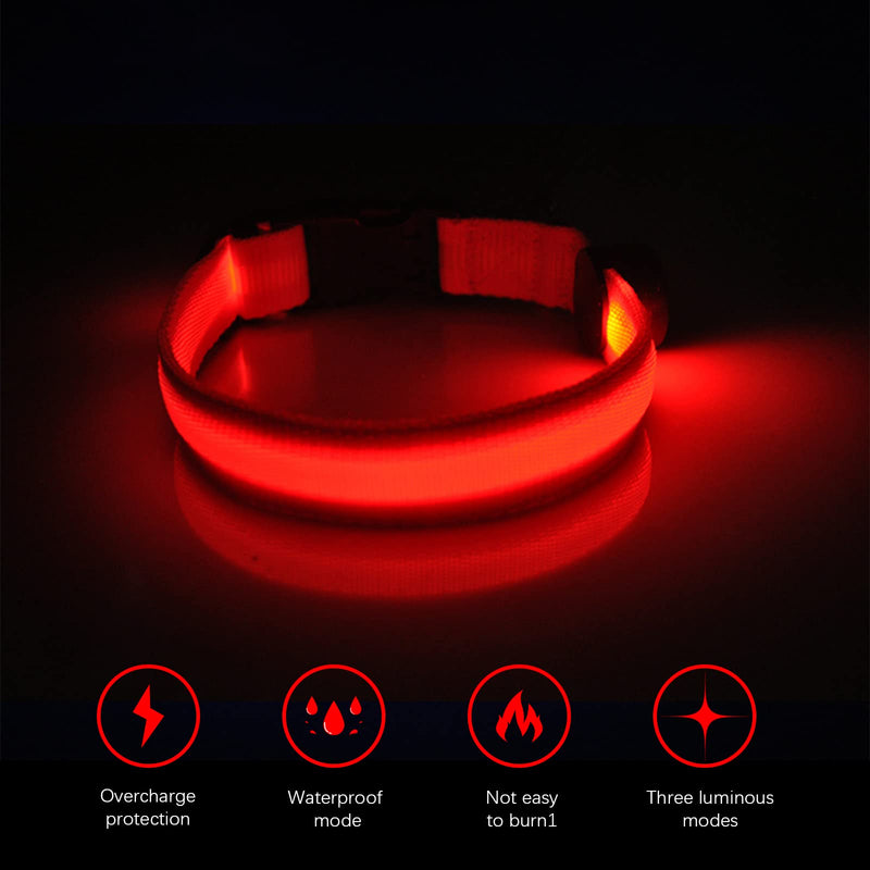 LED dog collar dogs, dog LED light collar, light collar for dogs, collar for dogs adjustable, pet safety collar with 3 lighting modes, for small medium large dogs red L - PawsPlanet Australia