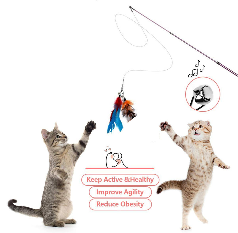 Autoau Cat Feather Toys,Interactive Retractable Cat Teaser Wand with 9 Refills with Bells and Feather Indoor Interaction with Cats(10 PACK) - PawsPlanet Australia